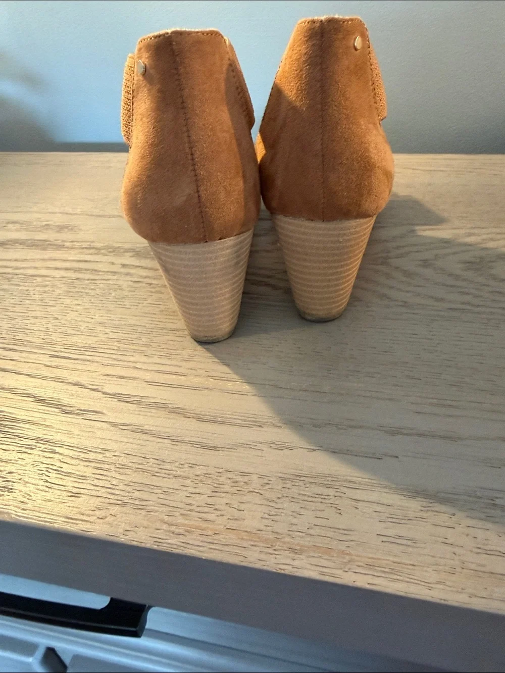 Dr. Scholl's Tan Suede-Look Elastic Cross Strap Wedge Sandals
